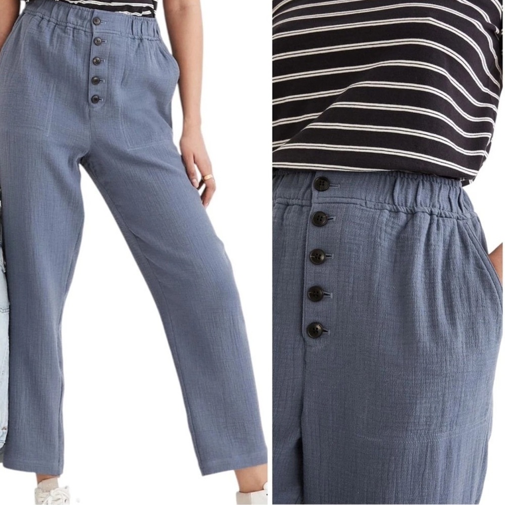 Madewell High Rise Tapered Blue Cotton Linen Pants Medium M1